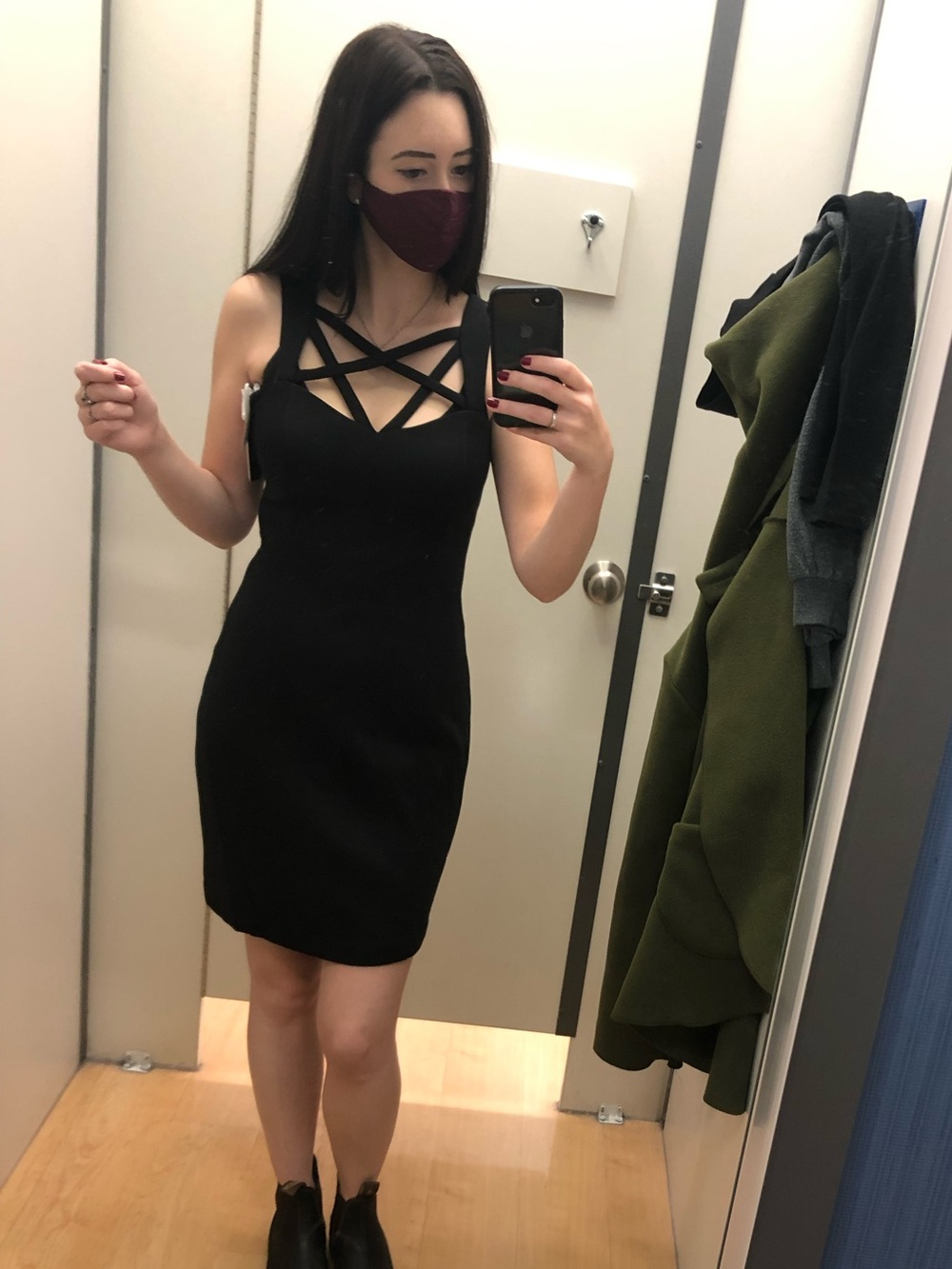 Guess Black Strappy Lattice Mini Dress